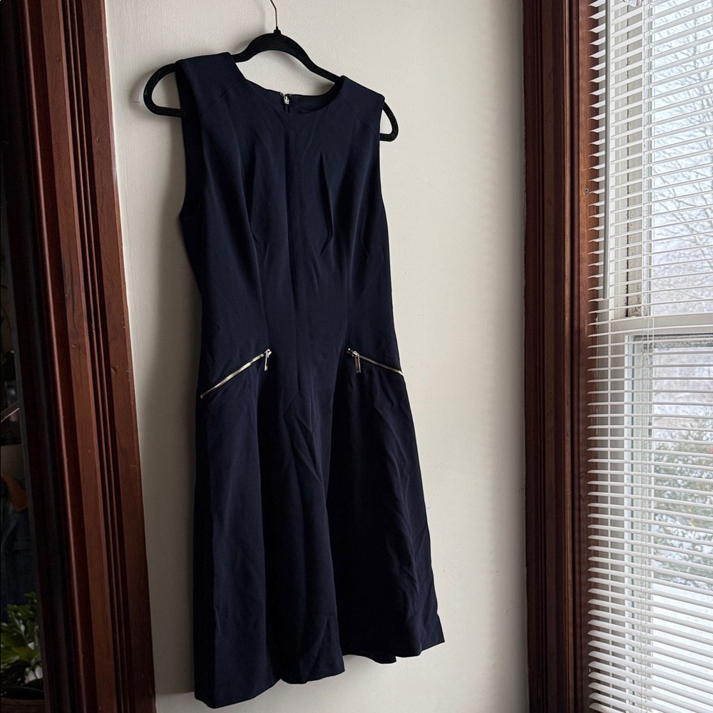 Tommy Hilfiger Navy Midi Dress with Zipper Accents